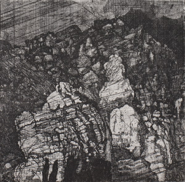 Raymond Arnold Elsewhere World Fragment No 23 3rd state, 2019 Etching on Arches 300gsm paper 40 x 30cm Edition of 4