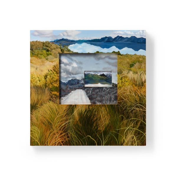 David Keeling Green shoots on the road back, 2021 oil & mixed media on wood panel 60 x 60 cm