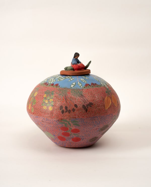 Anita Ratara Mbitjana Paraltja (Bush Tucker - Lerp from Red River Gum), 2024 terracotta and underglazes 28 x 28 cm