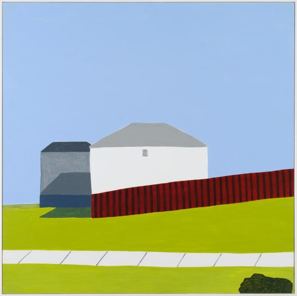Neridah Stockley fingal buildings, 2023 acrylic on board, framed 90 x 90cm (board size)