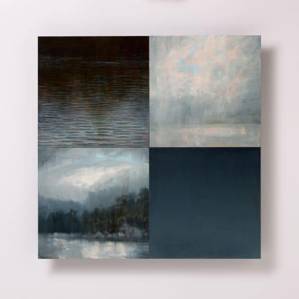 Michaye Boulter and Heather Rose Everything is less certain II , 2021 oil on board 4 panels: 40 x 40 cm (overall size)