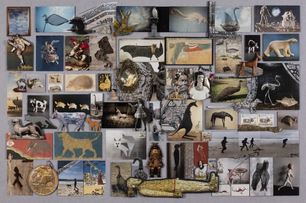 Irene Briant Mappa mundi (to measure the earth), 2021 digital photos, found images and found objects on woven polyester board, framed 80 x 120 cm