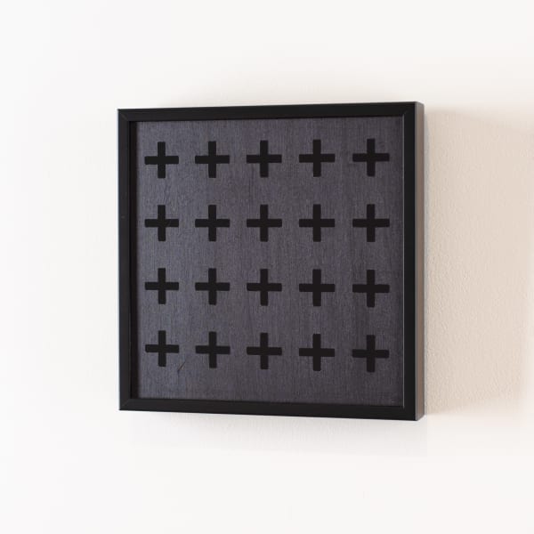 Brigita Ozolins Plus, 2025 spirit stain, hardwax oil & perspex on birch ply, framed 20 x 20 cm