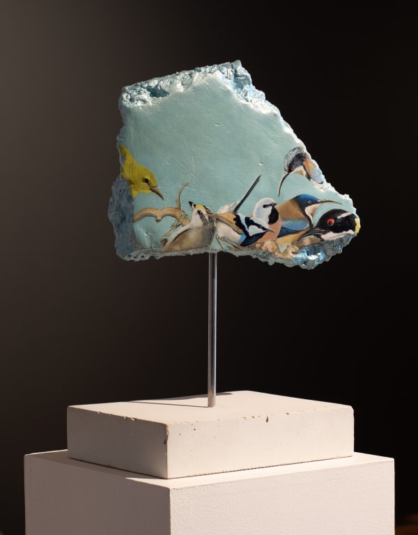 Helen Wright Social club, 2024 oil on cement, metal & cement stand 22 x 25 x 5 cm (cement size) 40 x 27 x 19 cm (overall including stand)