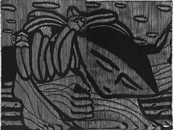 Michael Schlitz Weight of Tongues, 2019 hand printed woodcut on Japanese Kozo paper 98 x 118cm Edition of 8 plus 2 artist's proofs