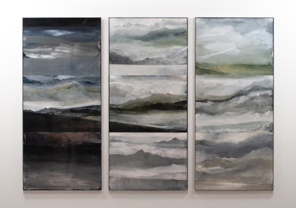 Caroline Rannersberger Movement of Disappearance triptych , 2010 - 2020 watercolour and acrylic on paper in perspex box 172 x 235cm