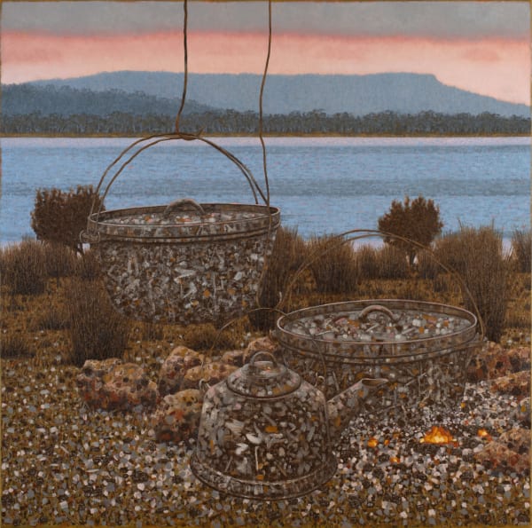 Richard Wastell Old ways, new mornings at Lake Sorell, 2021 oil and pumice on linen 153 x 153cm ( stretcher size )