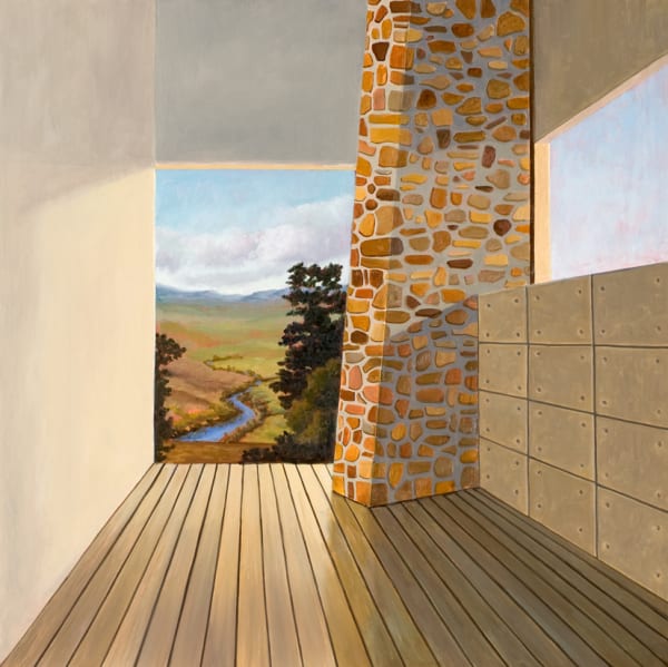 David Keeling New Room With Feature Wall, 2011 oil on wood, framed 40h x 40w cm