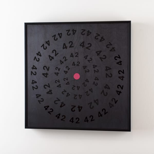 Brigita Ozolins 42, 2025 spirit stain, hardwax oil & perspex on birch ply, framed 60 x 60 cm