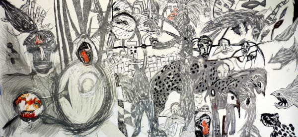 Locust Jones Sharks and Wolves, 2013 graphite & charcoal on paper 153 x 321 cm (paper size)