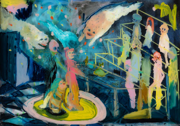 Mish Meijers Episode 5 – Studio companions, 2020 oil on reverse glass (Hinterglasmalerei), framed 50 x 70 x 4cm