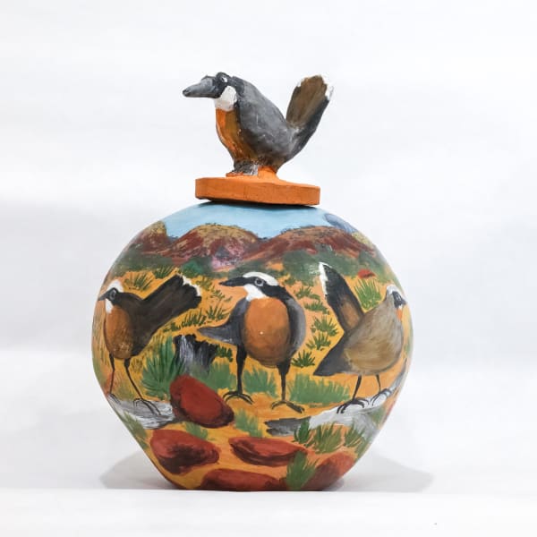 Judith Pungarta Inkamala Tuakitja (honey eater), 2021 terracotta and underglazes 23 x 16.5