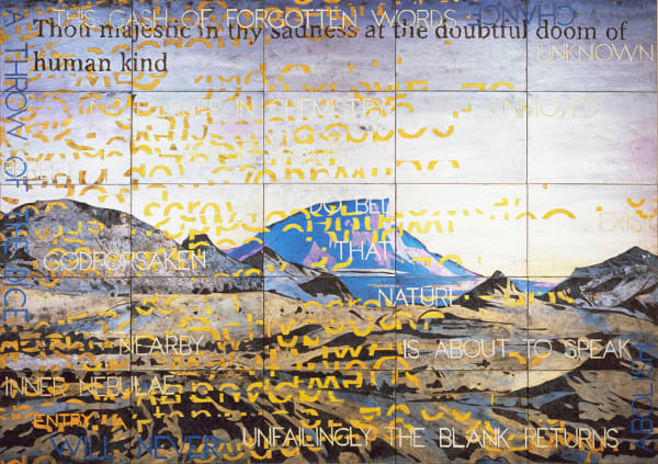 Imants Tillers Thou Majestic : A, 2009 Acrylic & goauche on 25 canvas boards 50” x 70” (overall assembled size)