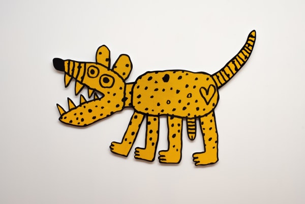 Tom O'Hern Suicidal sex marsupial, 2023 enamel and reflective vinyl on aluminium 119 x 78 x 2.5 cm