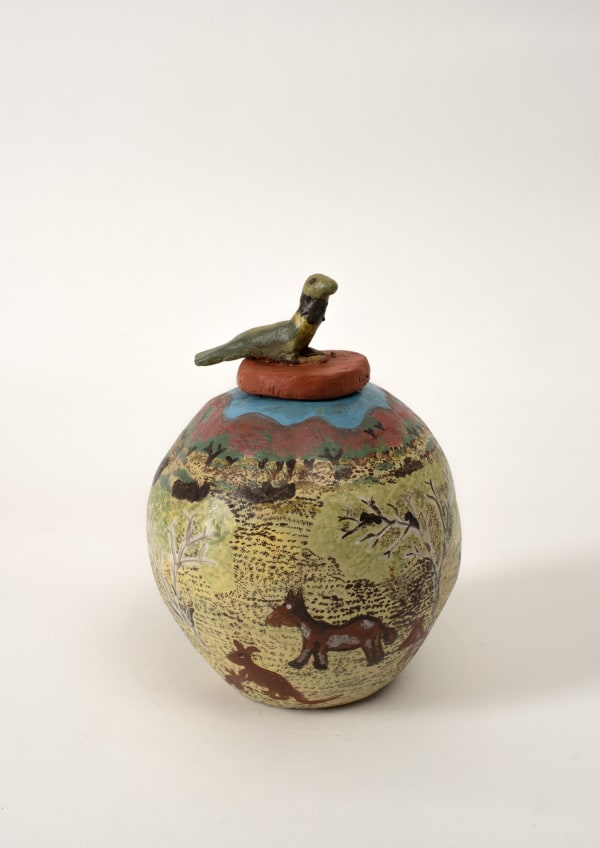 Claire Pareroultja Urlpaatja (Port Lincoln Parrot), 2024 terracotta and underglazes 19 x 14 cm