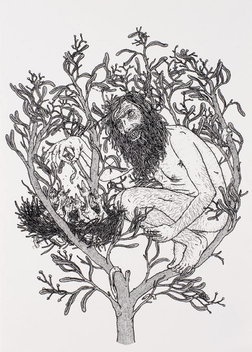 Tom O'Hern Fly my pretties fly, 2010 Indian ink on paper 95.5h x 70w cm (sheet size), 101h x 71.5w cm (box frame)