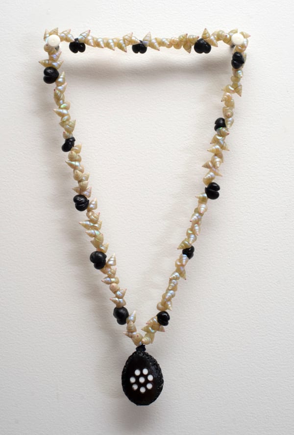Verna Nichols palawa necklace, 2022 black crow and maireener shells, stone & kelp 102cm (overall length)
