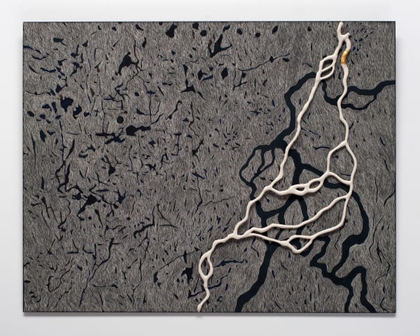 Sue Lovegrove Meltwater No 18.7, 2025 watercolor & porcelain with 23ct gold leaf on scratchboard 28 x 35.5 cm