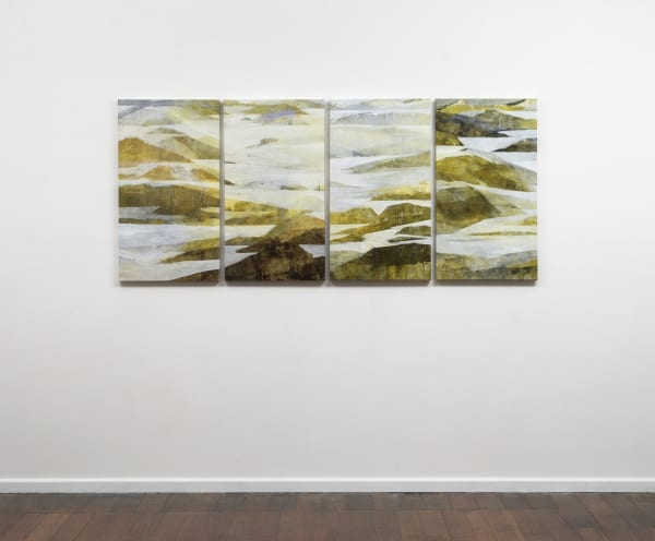 Caroline Rannersberger D’Entrecasteaux in saffron quadriptych II, 2018 ink and acrylic on linen quadriptych: 92 x 212cm (overall)