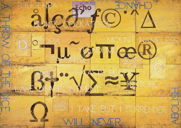 Imants Tillers Nature Speaks : BJ, 2009 Acrylic & goauche on 22 canvas boards 101 x 141.5cm (overall assembled size)