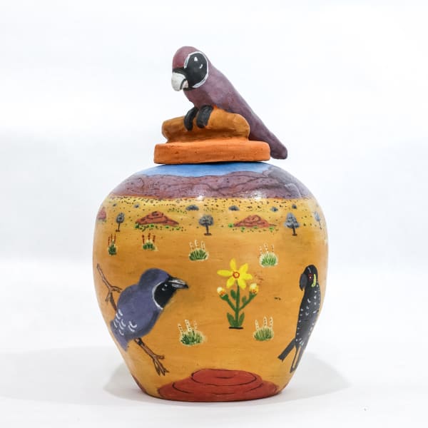 Dawn Ngala Wheeler Central Australian Birds (Ntaria), 2021 terracotta and underglazes 19.5 x 13.5cm