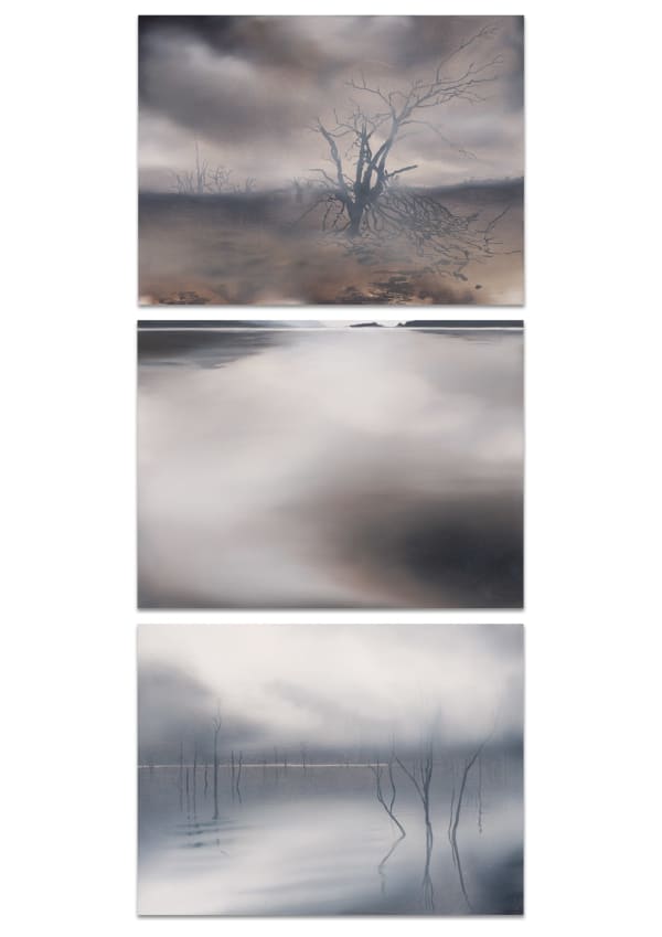 Megan Walch Three Drownings, 2021 oil and acrylic on wooden panel triptych: 30 x 40 cm (each panel)