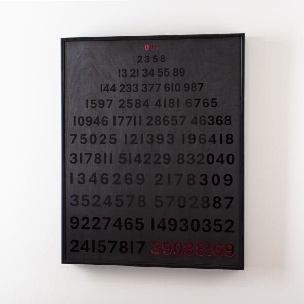 Brigita Ozolins Fibonacci, 2025 spirit stain, hardwax oil & perspex on birch ply, framed 75 x 60 cm