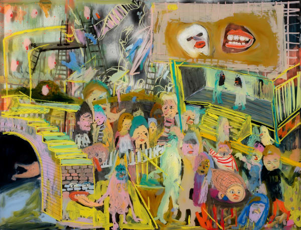 Mish Meijers Episode 9 – Gavin! the musical, 2020 oil on reverse acrylic (Hinterglasmalerei) mixed media on paper, framed 100 x 130 x 4cm