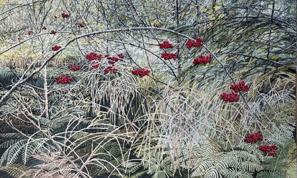 Naomi White Scrambling for View, 2025 oil on board, framed 105 x 170 cm (framed size)