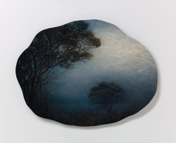 Michaye Boulter We contain multitudes XV, 2021 oil on hand beaten steel 43 x 56cm