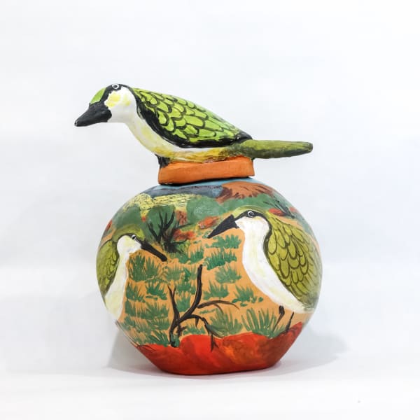 Judith Pungarta Inkamala Thepa ntjaarra (birds), 2021 terracotta and underglazes 17.5 x 13.5cm