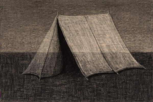 Richard Wastell First Tent, 2013 charcoal on paper, framed 38 x 57cm (paper size)