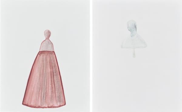 Sara Maher in collaboration with and Maria MacDermott Sororal Twin (Potter's Pink, Rare Green Earth), 2025 watercolour on wood panel, framed (non-reflective glass) diptych: 33.5 x 27.5 cm (framed size each) 33.5 x 60 cm (overall installation size)