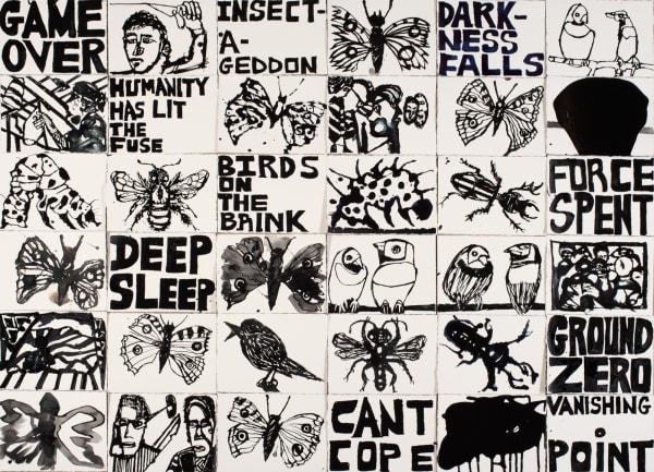 Locust Jones Vanishing Point, 2021 ink, shellac and pigment on paper 36 sheets: 14 x 19 cm (sheet size) 90 x 115 cm (approx. overall size)