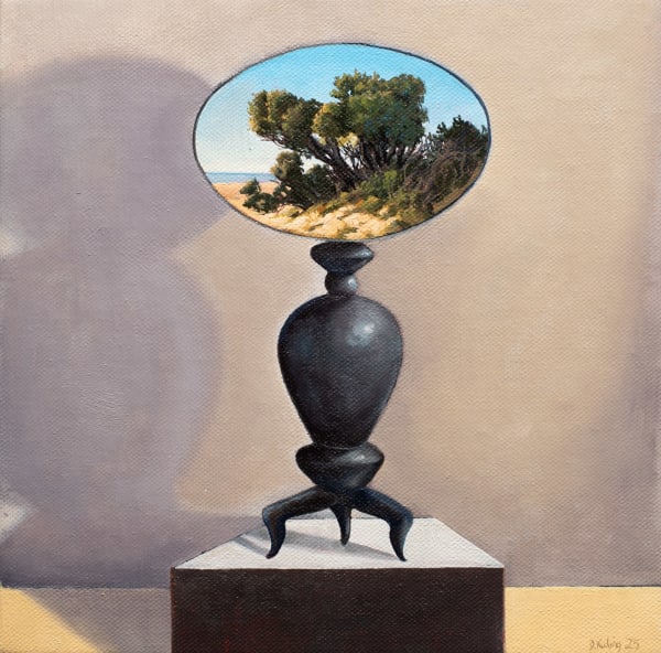 David Keeling Richardson's Beach remembered, 2025 oil on linen on board, framed 30.5 x 30.5 cm (board size)