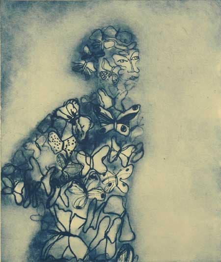 Barbie Kjar Butterfly Woman, 2000 drypoint etching on paper, unframed 90 x 80 cm (plate size)