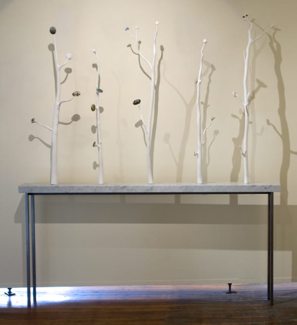 David Keeling Ghost Gum I, 2011 Carved wooden sculpture with painting on a marble and steel base 207 x 183 x 38 cm (overall object size)