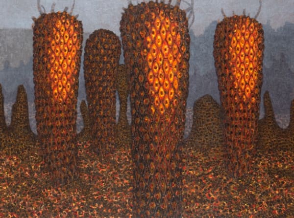 Richard Wastell Burning Man Ferns, Tasmania, 2006/2014 oil & marble dust on linen 137 x 183cm (stretcher size)