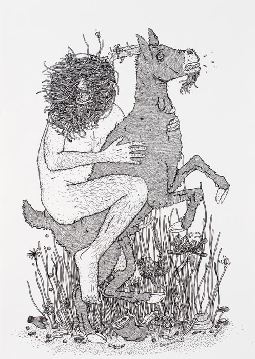 Tom O'Hern All the animals I have trapped have become my friends, 2010 Indian ink on paper 95.5h x 70w cm (sheet size), 101h x 71.5w cm (box frame)