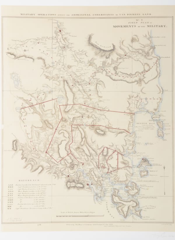 Megan Cope The Black Line, 2014 Military Map print on Hahnemuhle Photo Rag, framed 60 cm x 84 cm