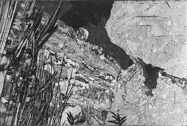 Raymond Arnold Elsewhere world fragment No.43, 2015 etching on 300gsm Velin Arches, unframed 40 x 30cm, paper size