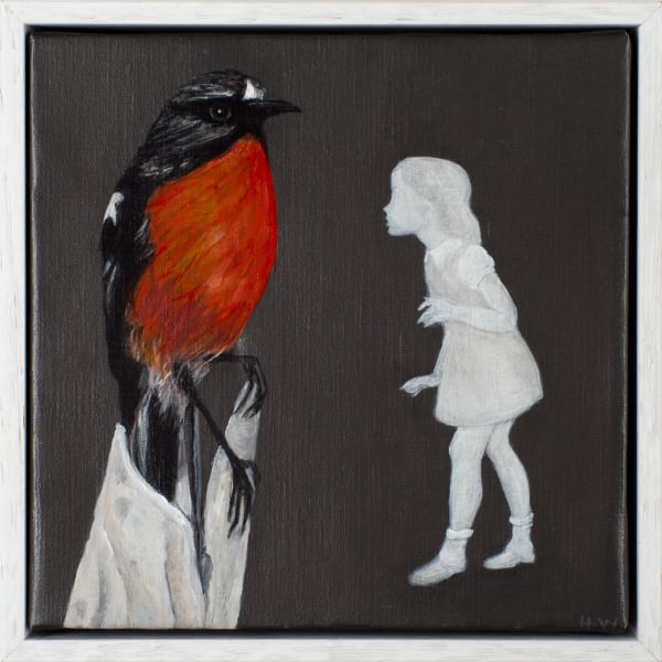 Helen Wright The wonder of Robins, 2009/2025 oil on linen, framed 20 x 20 x 6 cm (framed size)