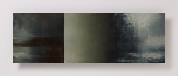 Michaye Boulter and Heather Rose Everything is less certain VI, 2021 oil on board triptych: 20 x 60 cm (overall size)
