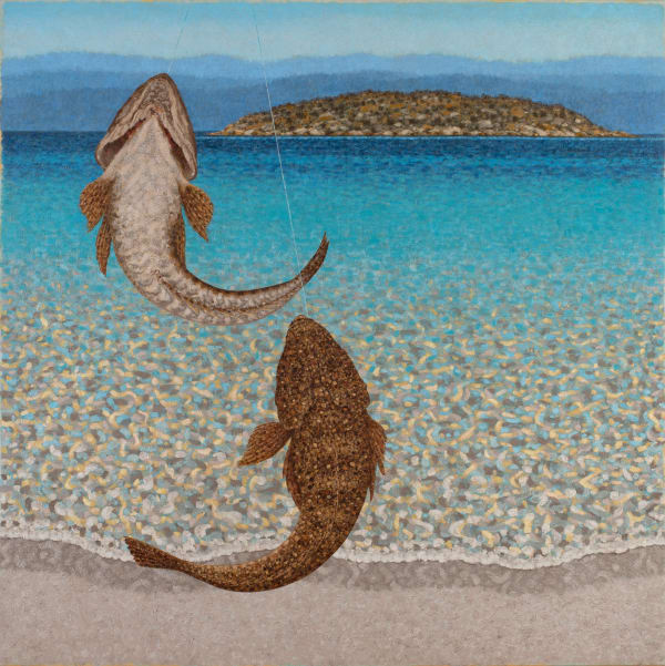 Richard Wastell Lizards off Refuge Island, 2021 oil and pumice on linen 153 x 153cm ( stretcher size )
