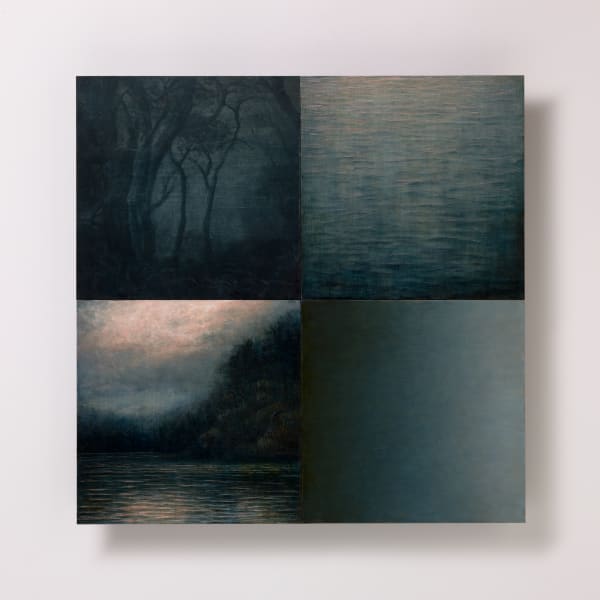 Michaye Boulter and Heather Rose Everything is less certain VIII , 2021 oil on board 4 panels: 40 x 40 cm (overall size)