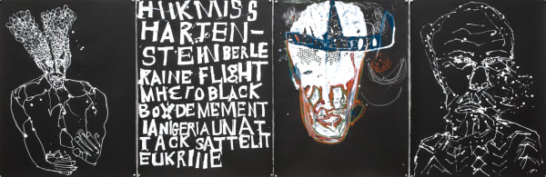 Locust Jones Hiikmiss Harten-Stein, 2014 ink on paper 4 panel: 76 x 224 cm (overall size)