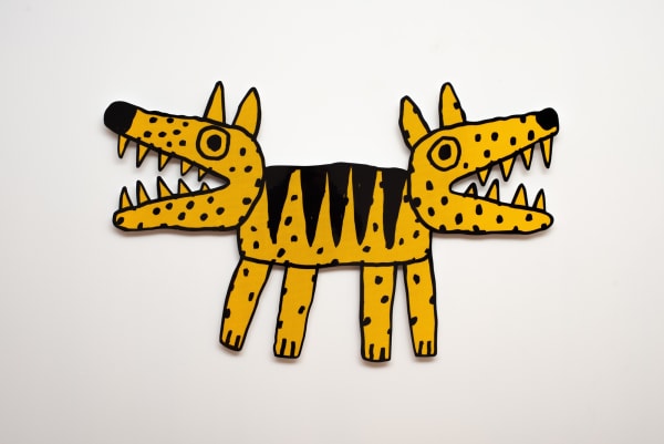 Tom O'Hern Two header, 2023 enamel and reflective vinyl on aluminium 119 x 72 x 2.5 cm