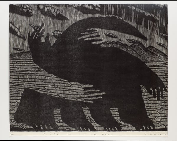 Michael Schlitz Pedder is not my name, 2021 relief wood cut print on Japanese Kozo paper 101 x 121 cm Edition of 10 plus 2 artist's proofs