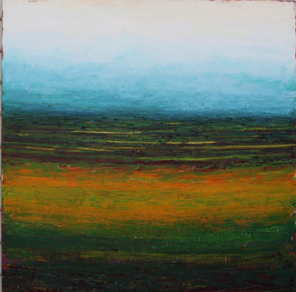 Patrick Grieve Golden green scrubby field, Sulpher Creek, 2018 oil on linen 122 x 122 cm