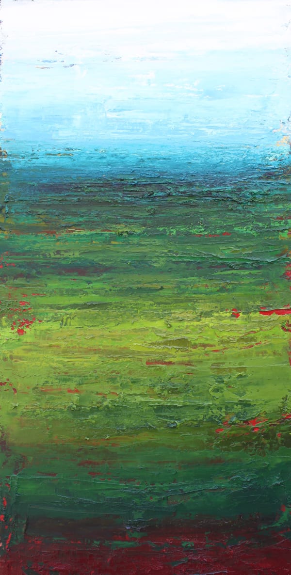 Patrick Grieve Evening light, view of Table Cape from Victor and Santie's, 2019 oil on linen 122 x 60cm